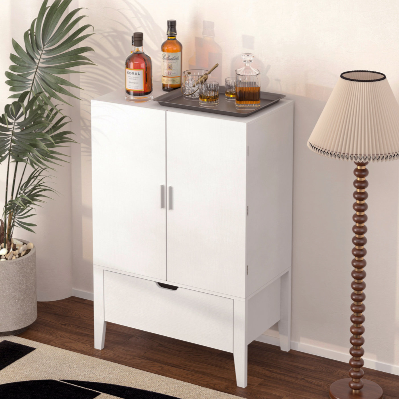 Small white liquor cabinet discount